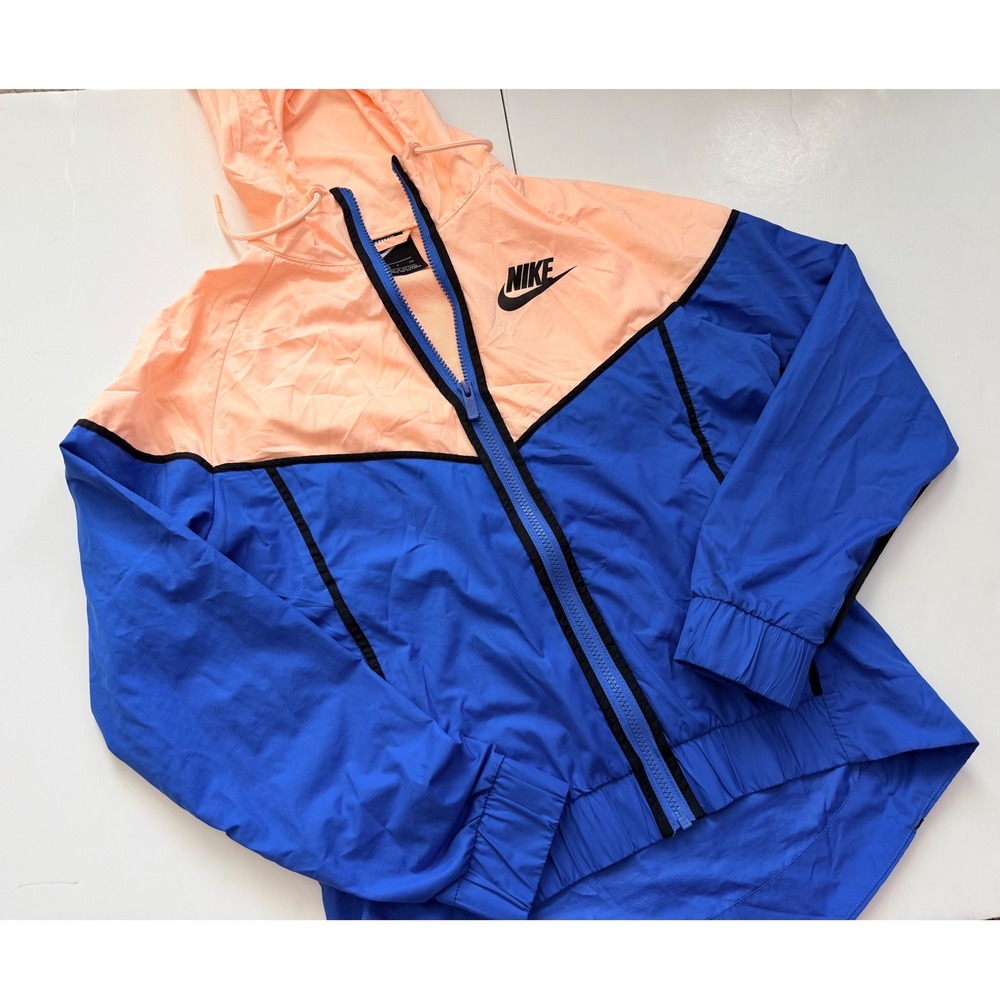 Nike Womens Windrunner Hooded Jacket Blue Peach Colorblock Full Zip Small